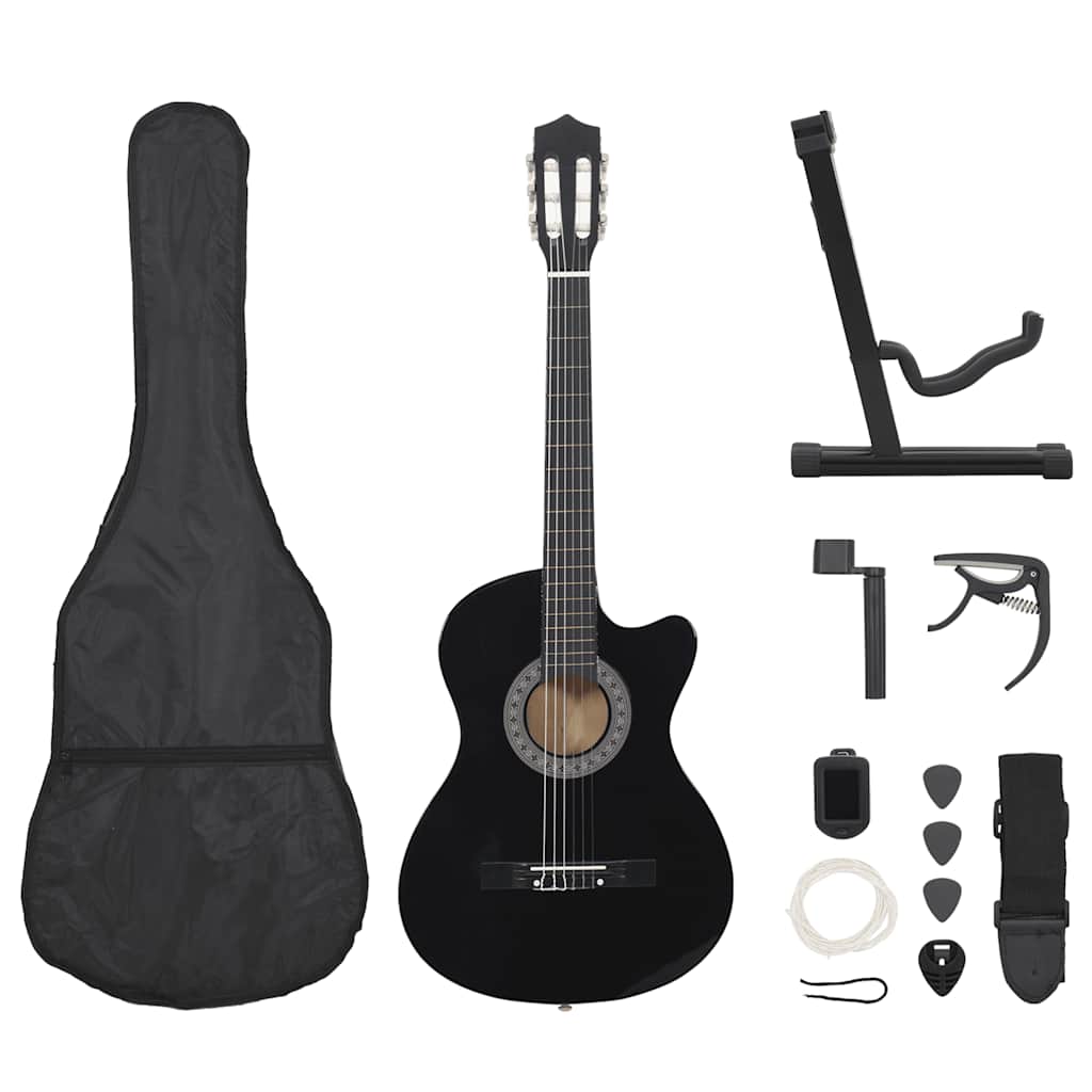 Vidaxl Set di chitarra in 12 parti con 6 corde Western Classic 38 Black