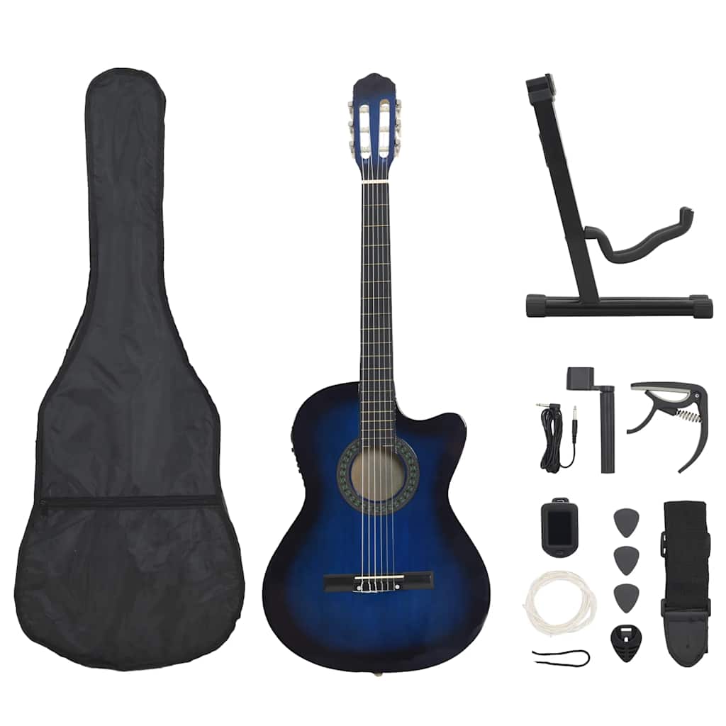 Set di chitarra a 12 pezzi Vidaxl con pareggio e 6 corde blu occidentale