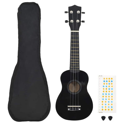 Vidaxl Ukleeleset con bolsa para niños Soprano 21 '' Negro