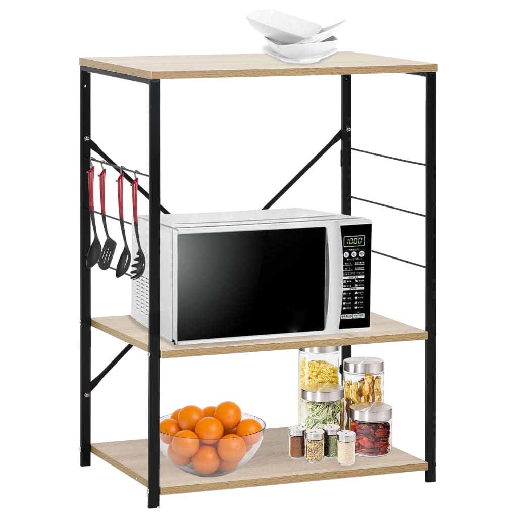 Armario de microondas Vidaxl 60x39.6x79.5 cm de madera procesada de color negro y roble de roble