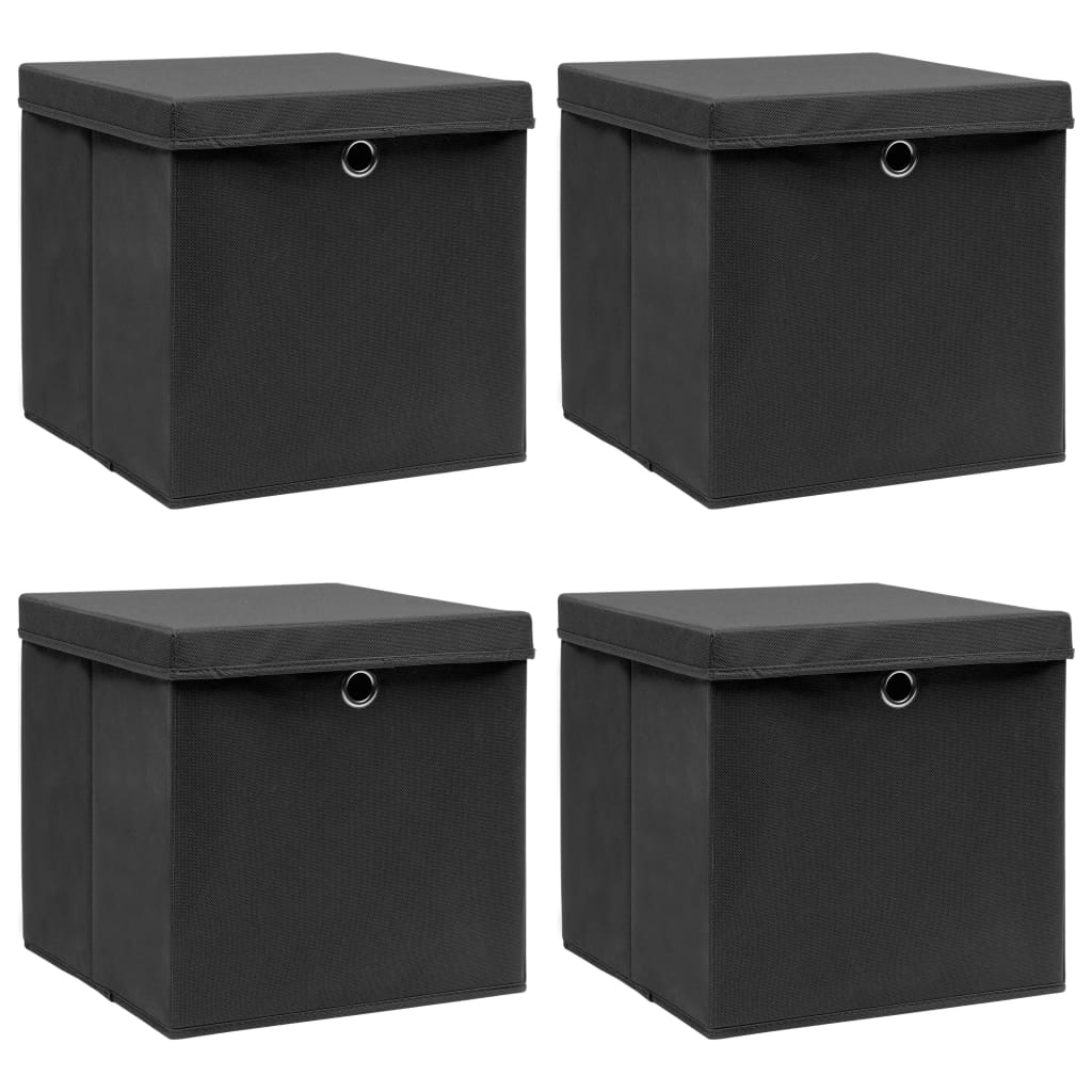 Cajas de almacenamiento de Vidaxl con tapa 4 PCS 32x32x32 CM Fabric Negro