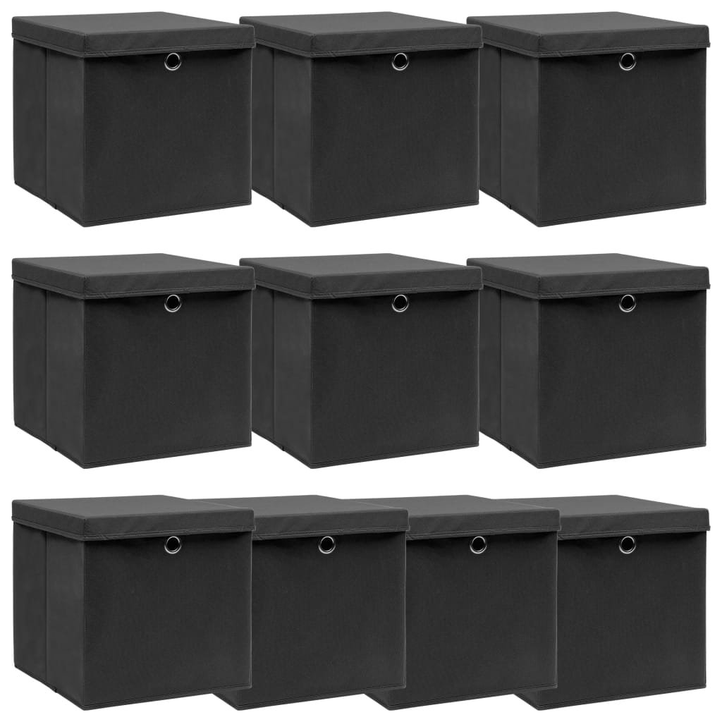 Scatole di archiviazione Vidaxl con coperchio da 10 pezzi 32x32x32 cm tessuto nero