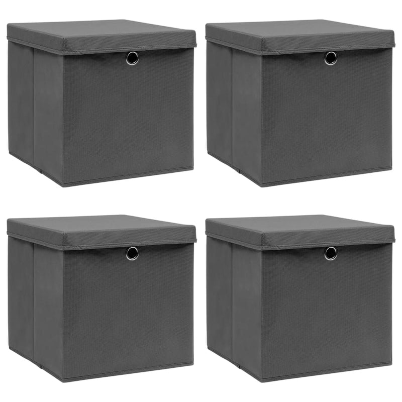 Scatole di archiviazione Vidaxl con coperchio 4 PC 32x32x32 cm Fabric grigio