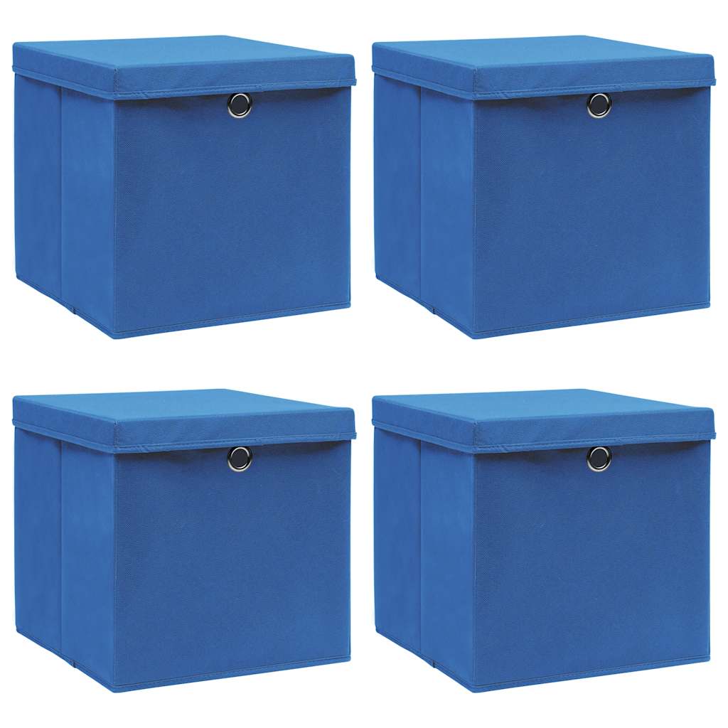 Scatole portaoggetti Vidaxx con coperchio 4 pezzi 32x32x32 cm tessuto blu