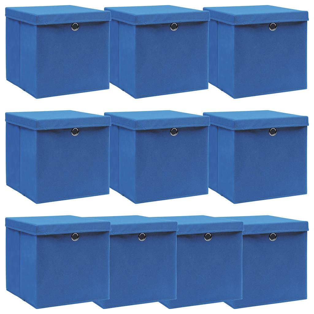Cajas de almacenamiento de Vidaxl con tapa 10 PCS 32x32x32 CM Fabric Blue