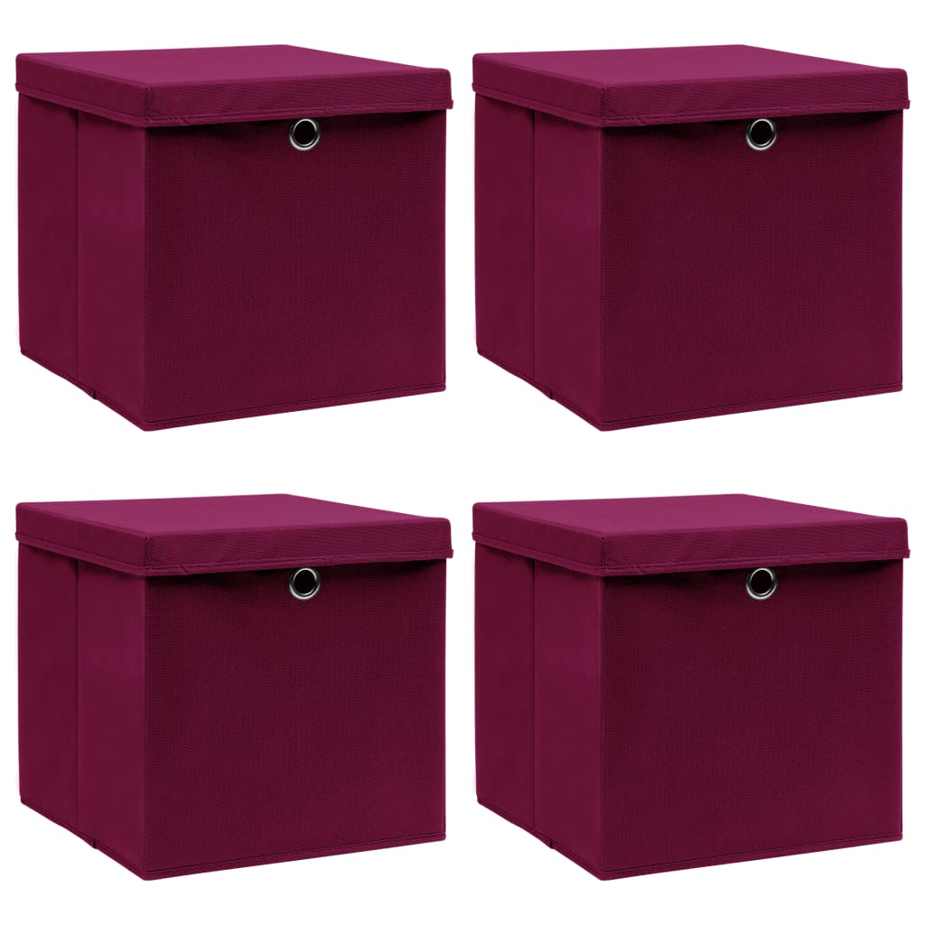Scatole di archiviazione Vidaxl con coperchio 4 pezzi 32x32x32 cm tessuto rosso scuro