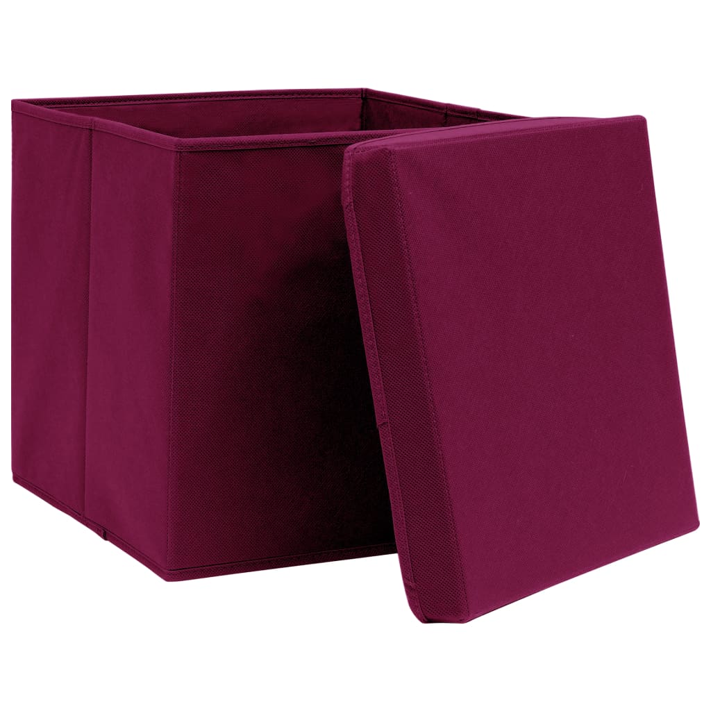Scatole di archiviazione Vidaxl con coperchio 4 pezzi 32x32x32 cm tessuto rosso scuro