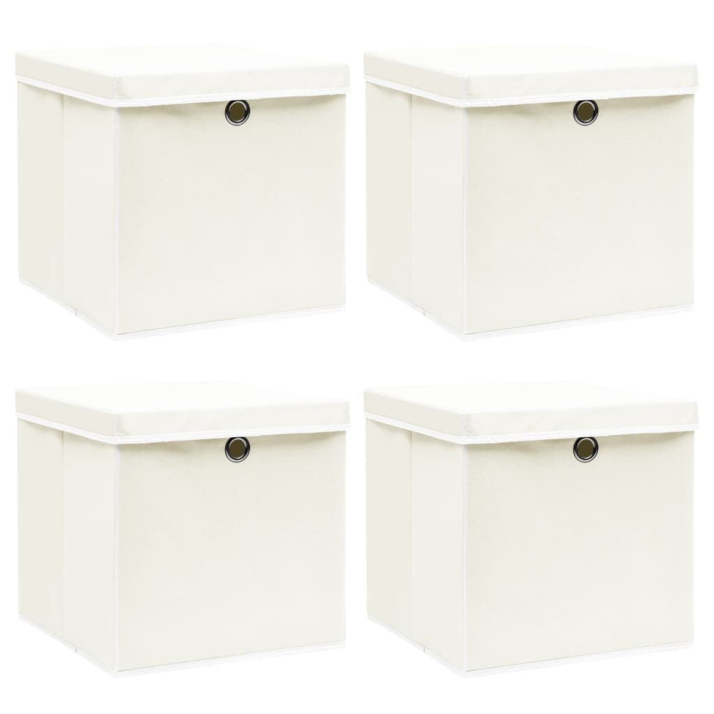 Cajas de almacenamiento de Vidaxl con tapa 4 PCS 32x32x32 CM Fabric White