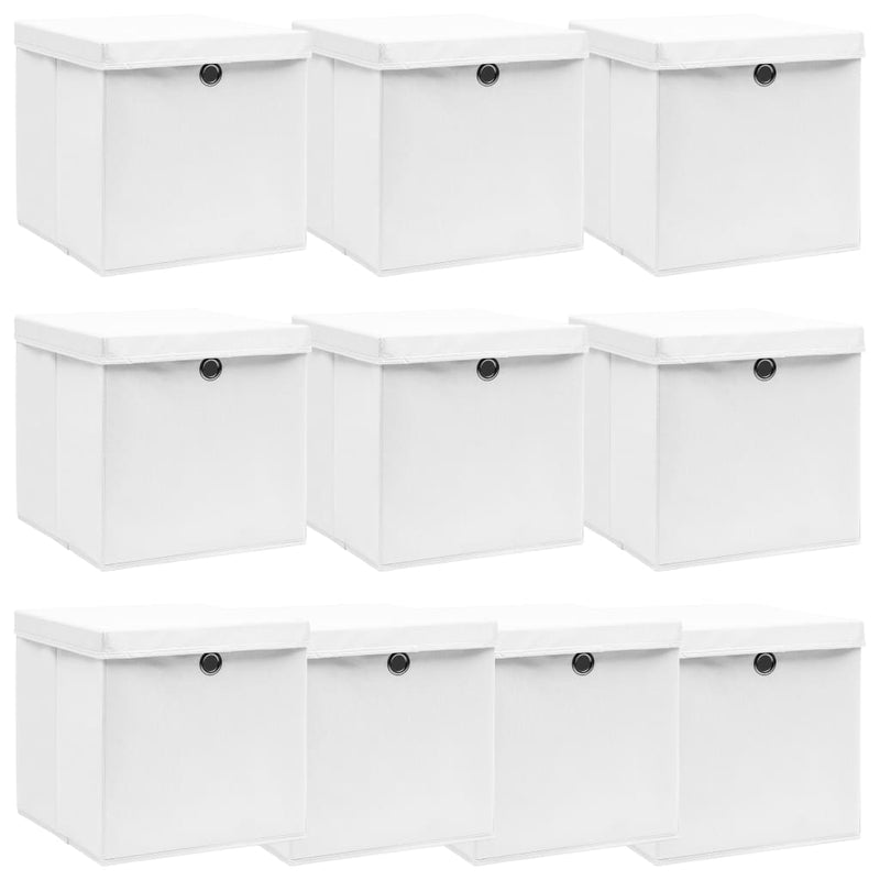 Scatole portaoggetti Vidaxx con coperchio 10 pezzi 32x32x32 cm tessuto bianco