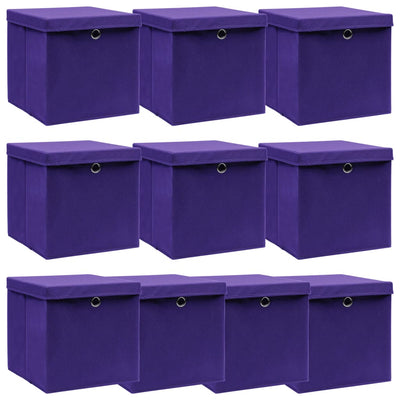Scatole di archiviazione Vidaxl con coperchio 10 pezzi 32x32x32 cm in tessuto viola