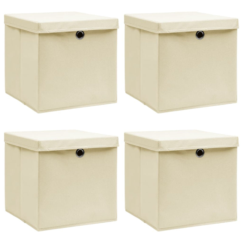 Cajas de almacenamiento de Vidaxl con tapa 4 PCS 32X32X32 CM CREME CORRADO