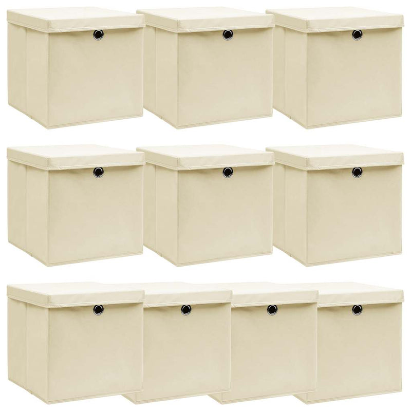 Cajas de almacenamiento de Vidaxl con tapa 10 PCS 32X32X32 CM CREME CORRADA