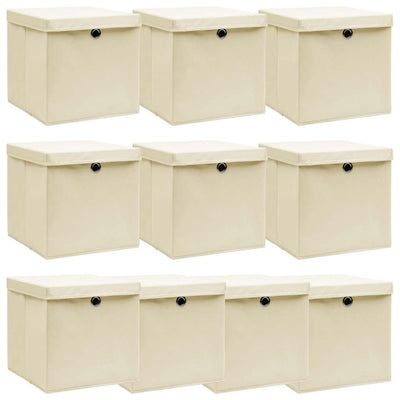 Cajas de almacenamiento de Vidaxl con tapa 10 PCS 32X32X32 CM CREME CORRADA