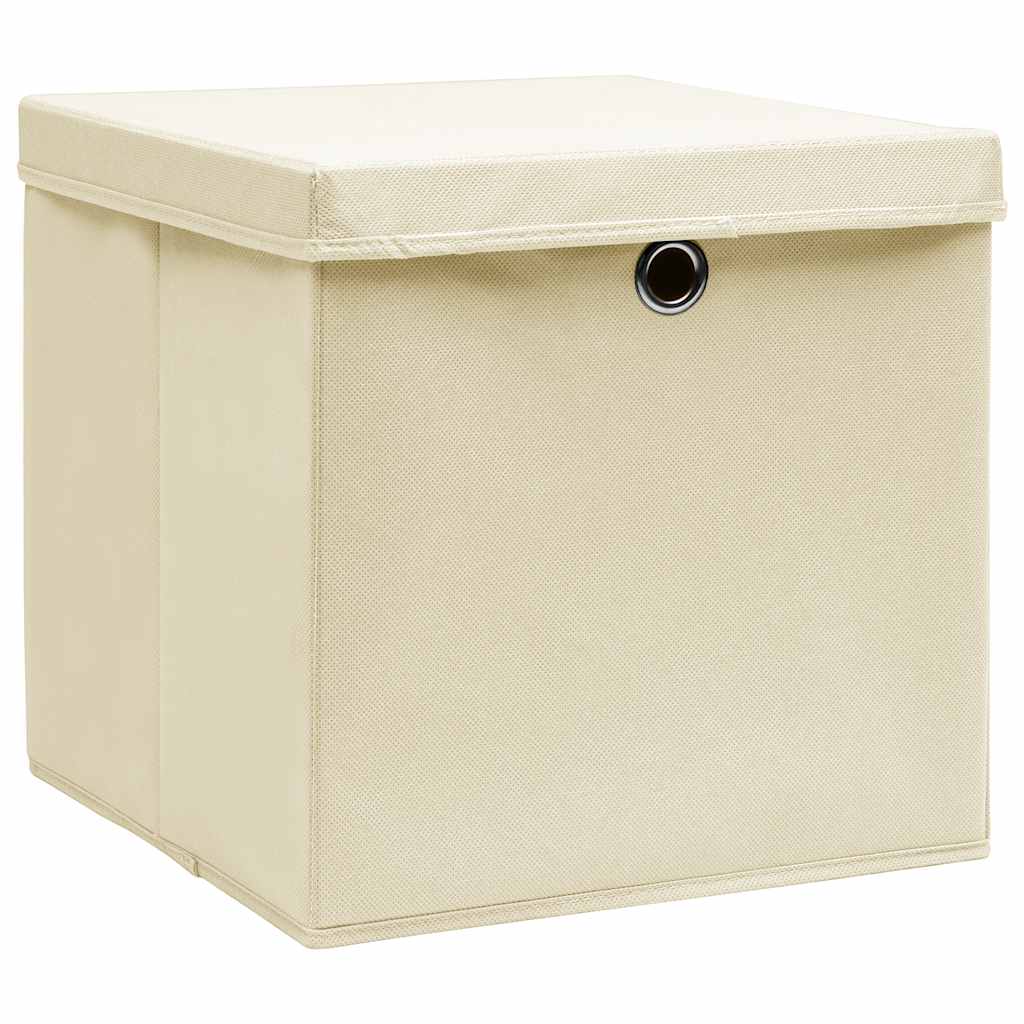 Vidaxl opbergboxen met deksel 10 st 32x32x32 cm stof crèmekleurig