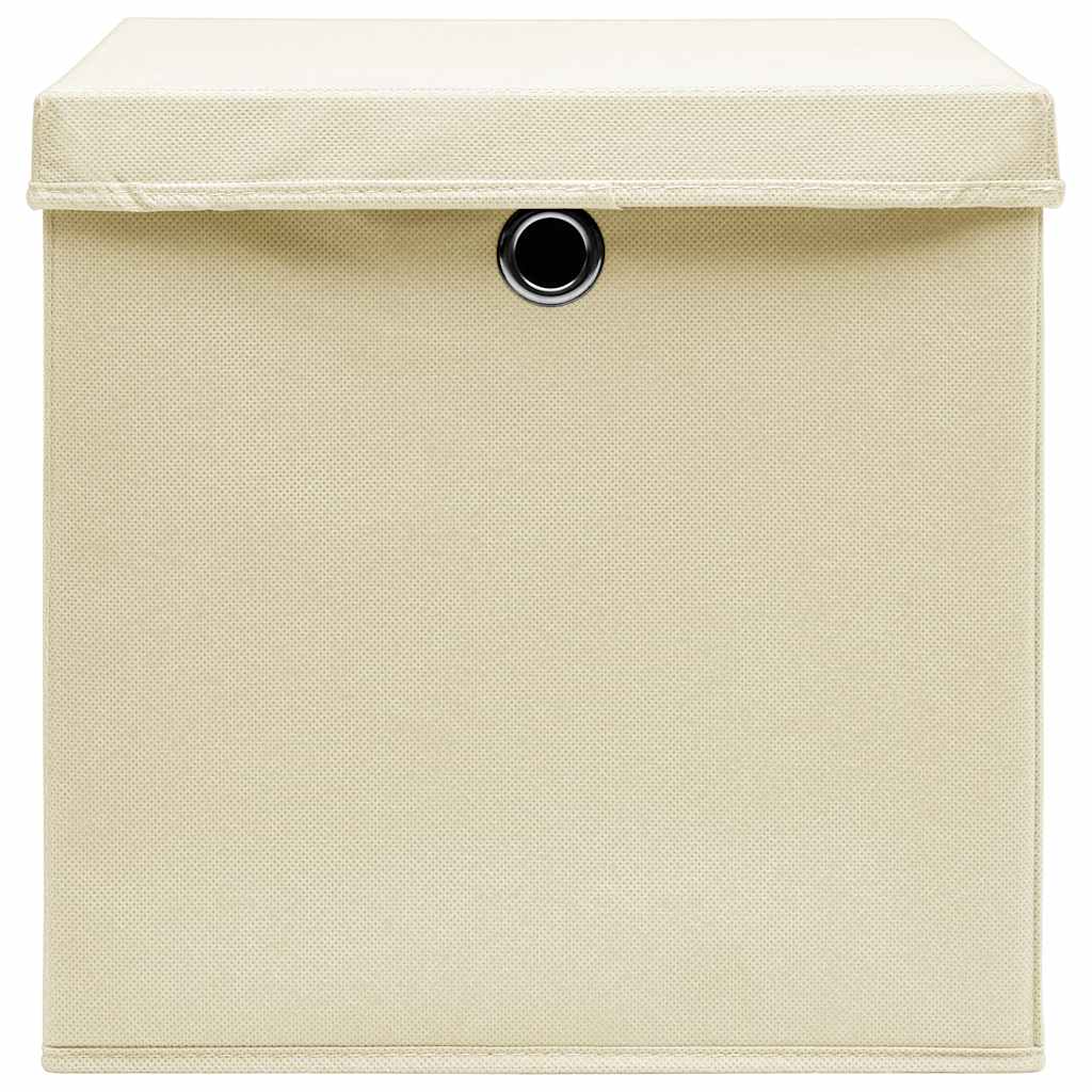 Vidaxl opbergboxen met deksel 10 st 32x32x32 cm stof crèmekleurig