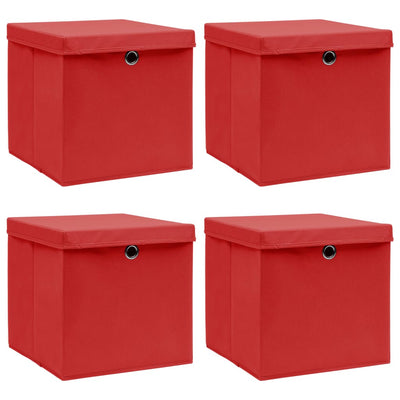 Cajas de almacenamiento de Vidaxl con tapa 4 PCS 32x32x32 CM Fabric Rojo