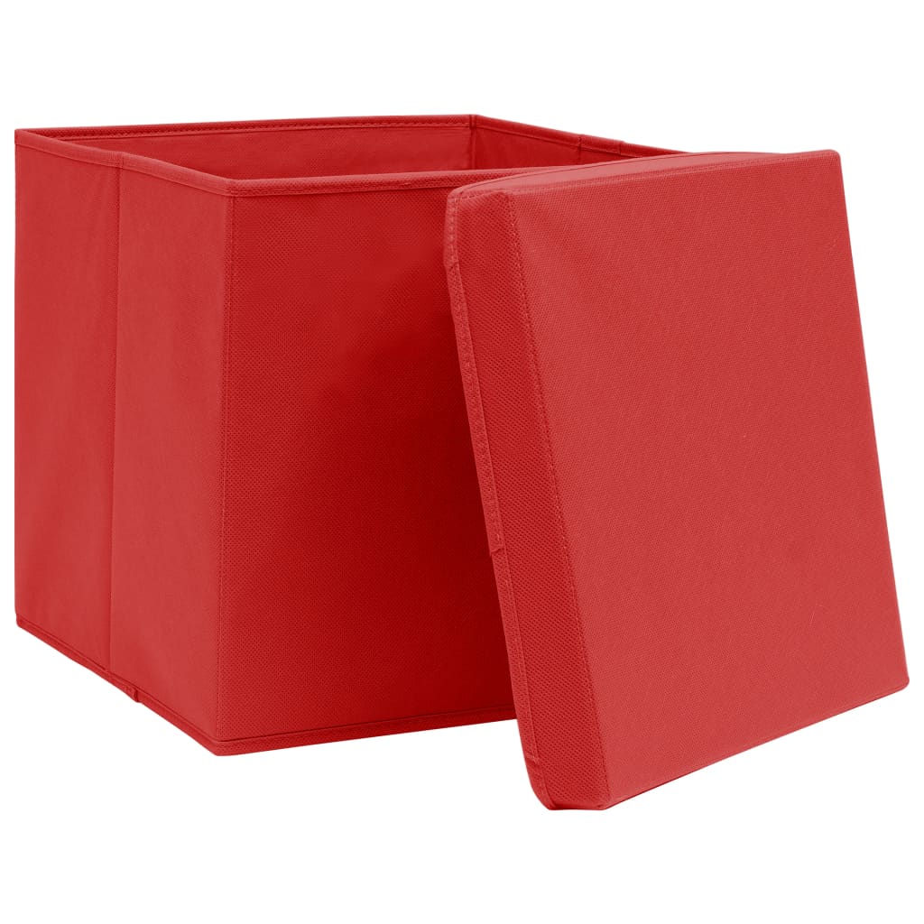 Scatole di archiviazione Vidaxl con coperchio 4 PC 32x32x32 cm tessuto rosso