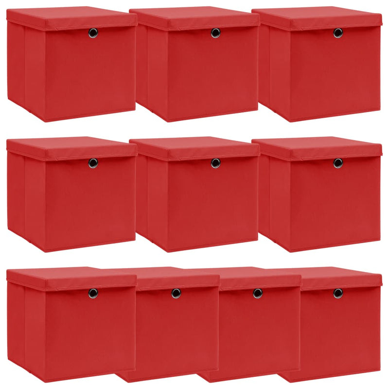 Vidaxl opbergboxen met deksel 10 st 32x32x32 cm stof wit