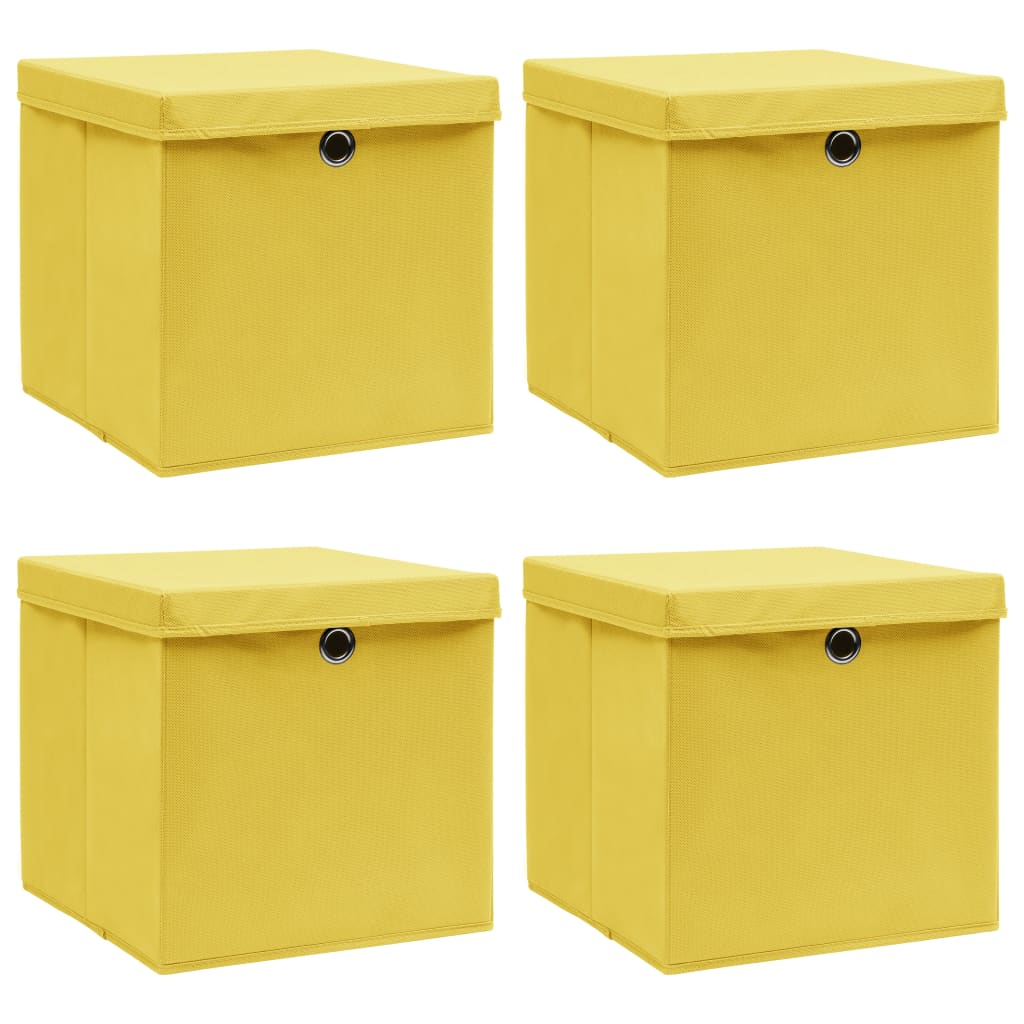 Scatole di archiviazione Vidaxl con coperchio 4 pezzi 32x32x32 cm tessuto giallo
