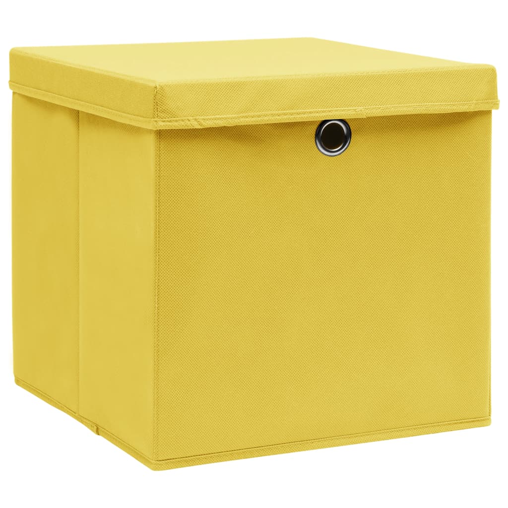 Scatole di archiviazione Vidaxl con coperchio 4 pezzi 32x32x32 cm tessuto giallo