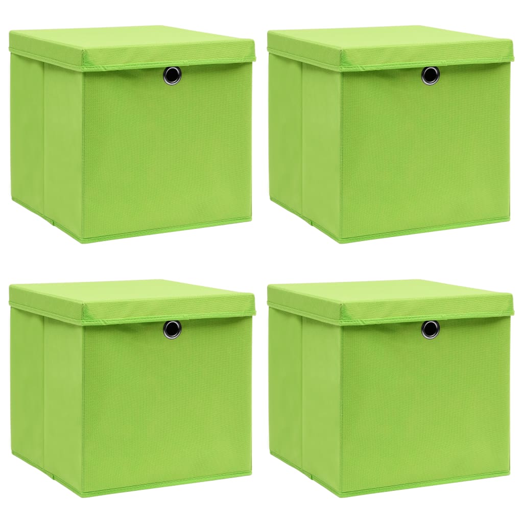 Scatole di archiviazione Vidaxl con coperchio 4 PC 32x32x32 cm tessuto verde