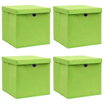 Scatole di archiviazione Vidaxl con coperchio 4 PC 32x32x32 cm tessuto verde