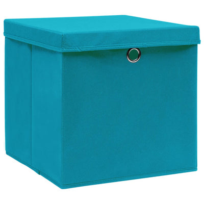 Cajas de almacenamiento de Vidaxl con tapa 4 PCS 32x32x32 CM tela azul bebé