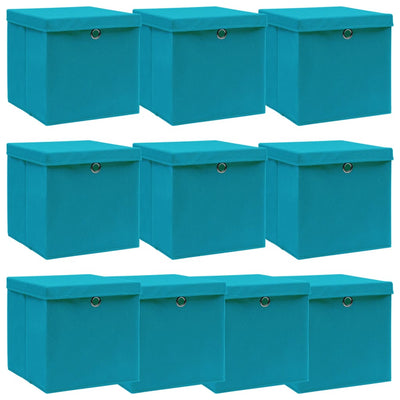 Cajas de almacenamiento de Vidaxl con tapa 10 PCS 32x32x32 CM tela azul bebé
