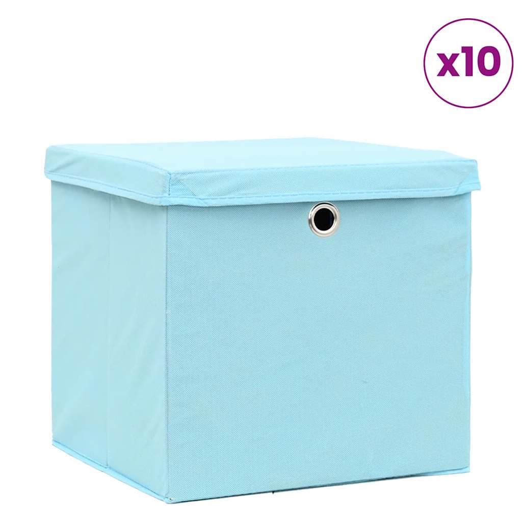 Vidaxl opbergboxen met deksel 10 st 32x32x32 cm stof babyblauw