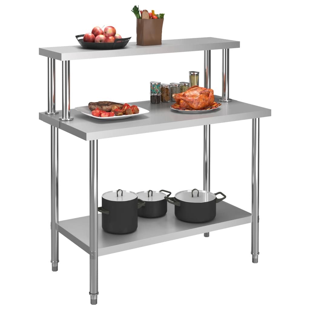 Vidaxx mesa de trabajo de cocina con estante superior 120x60x120 cm acero inoxidable