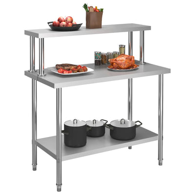 Vidaxx mesa de trabajo de cocina con estante superior 120x60x120 cm acero inoxidable