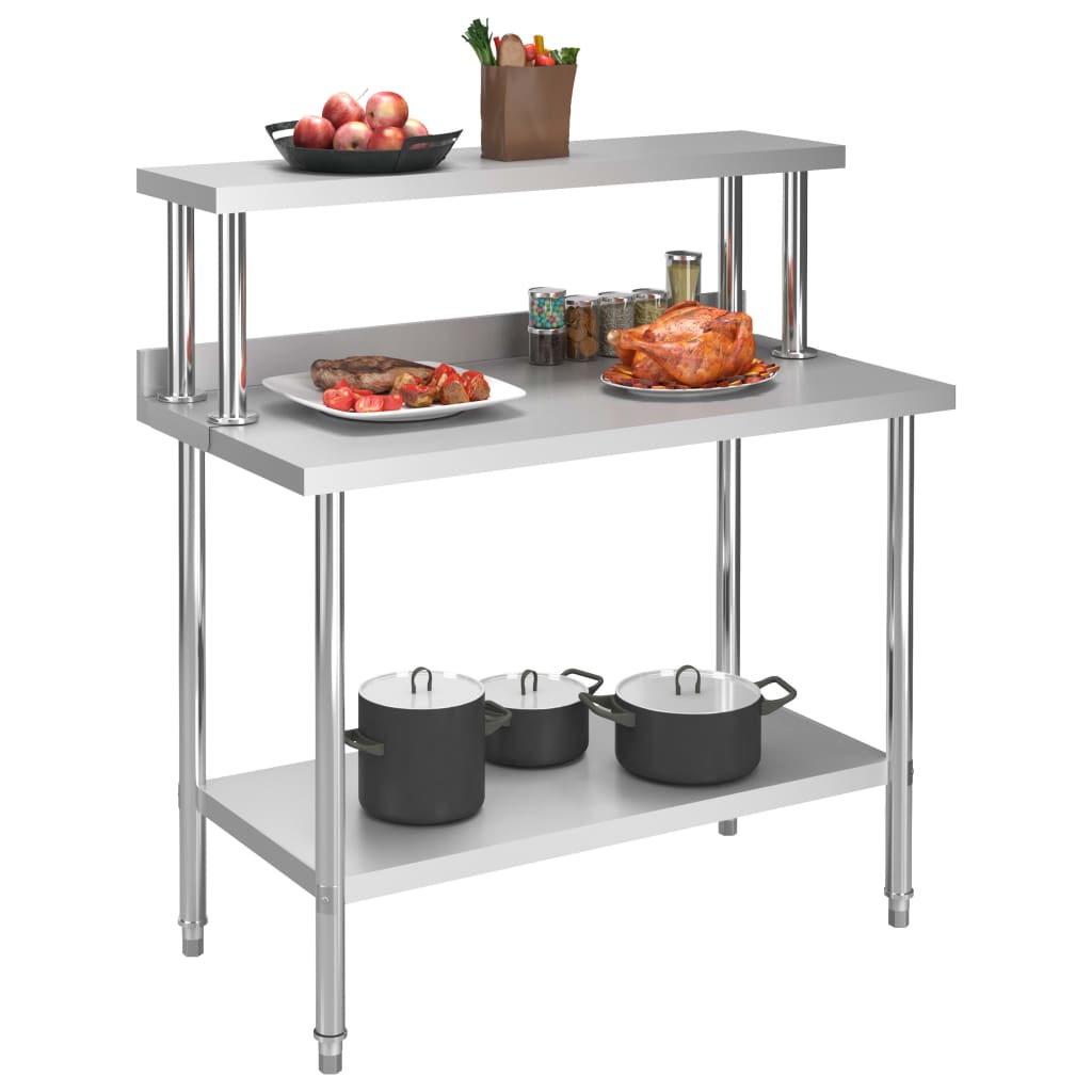 Vidaxx mesa de trabajo de cocina con estante superior 120x60x120 cm acero inoxidable