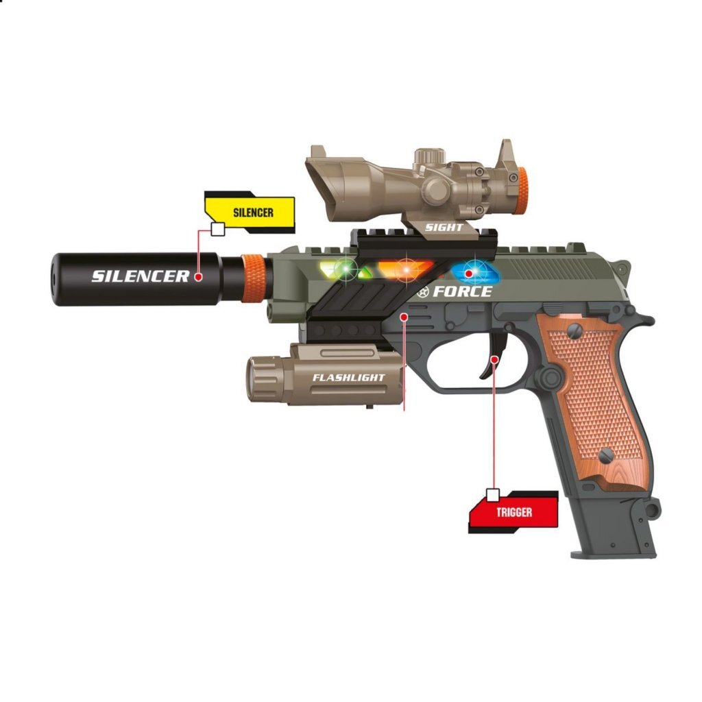 TOI-TOYS ALFAFOX Gun militarmente con luz, sonido y linterna