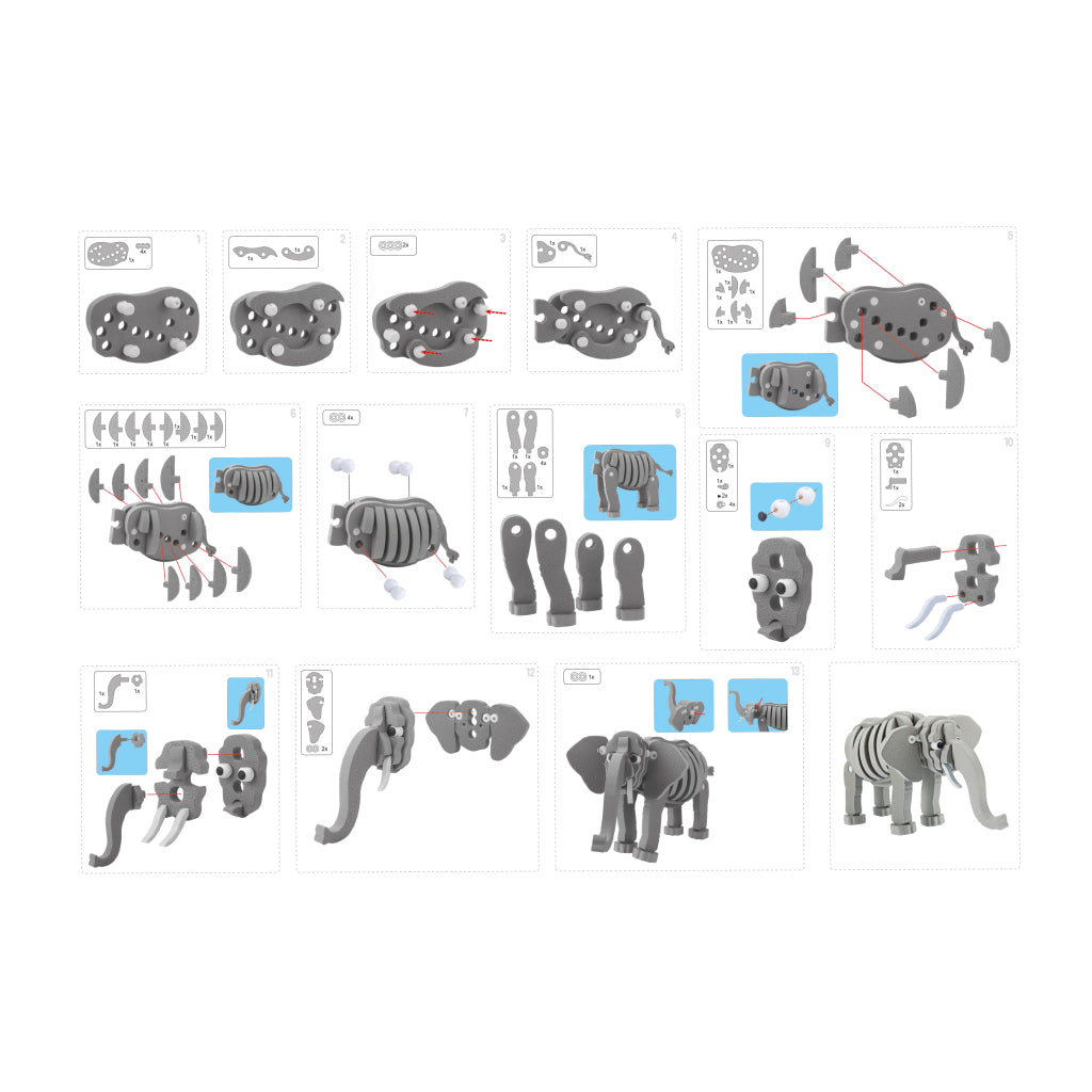 Toi-toys toi-toys 3d puzzle elefant junior 31,5 cm in schiuma grigio 75 pezzi da 75 pezzi