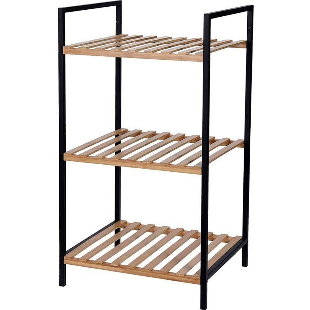 Soluciones de baño Soluciones de baño Rack de almacenamiento con 3 estantes de bambú y acero
