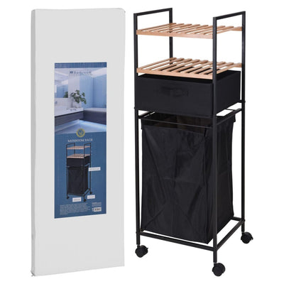 Soluciones de baño Soluciones de baño Rack de almacenamiento con 2 estantes y canasta de lavandería de 109 cm de bambú