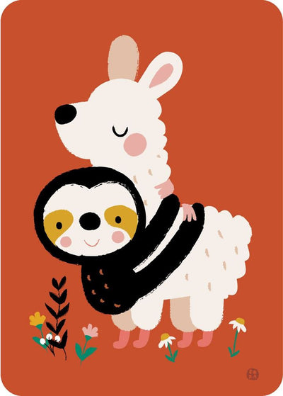 Cartolina dell'abbraccio dell'alpaca del bradipo Bora
