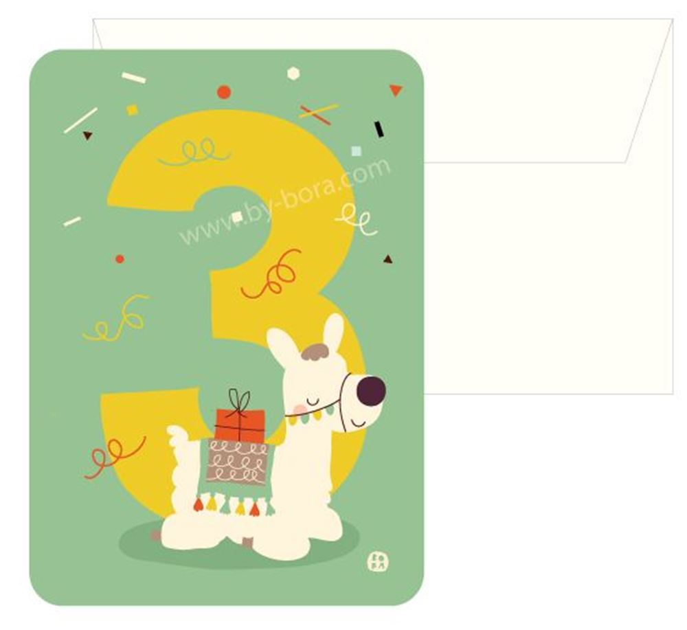 Bora verjaardagskaart+envelop alpaca 3