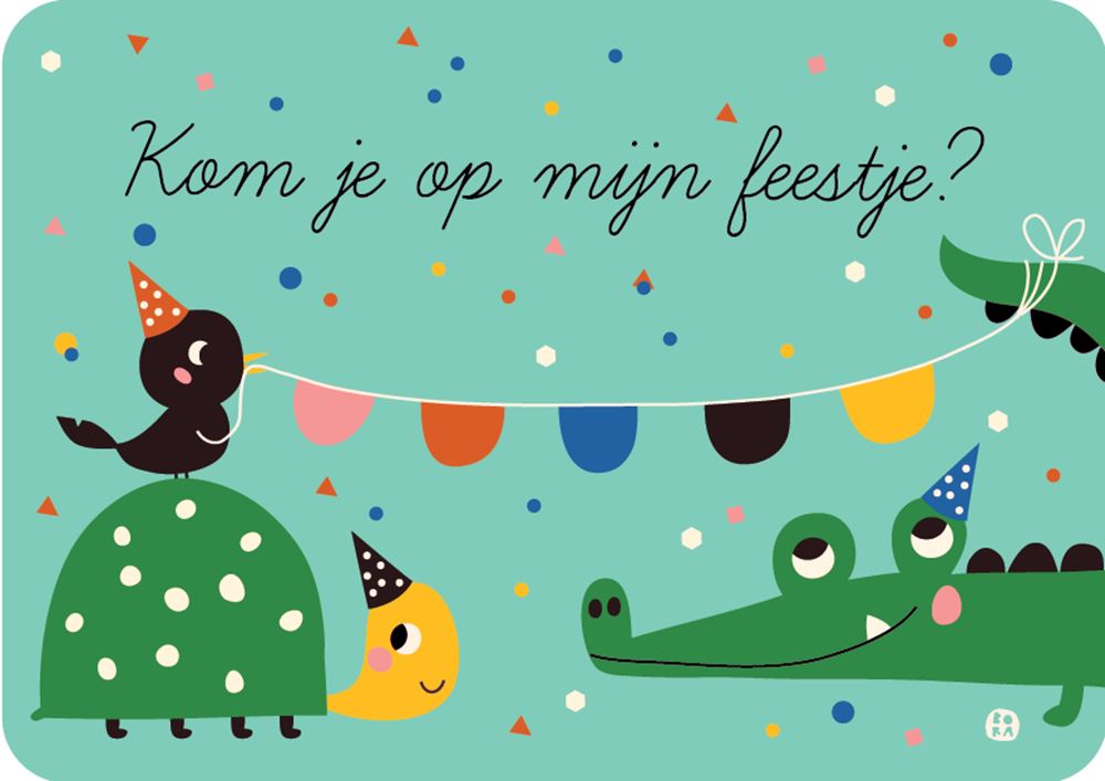 Uitnodiging: 6 kaartencroc en schildpad.