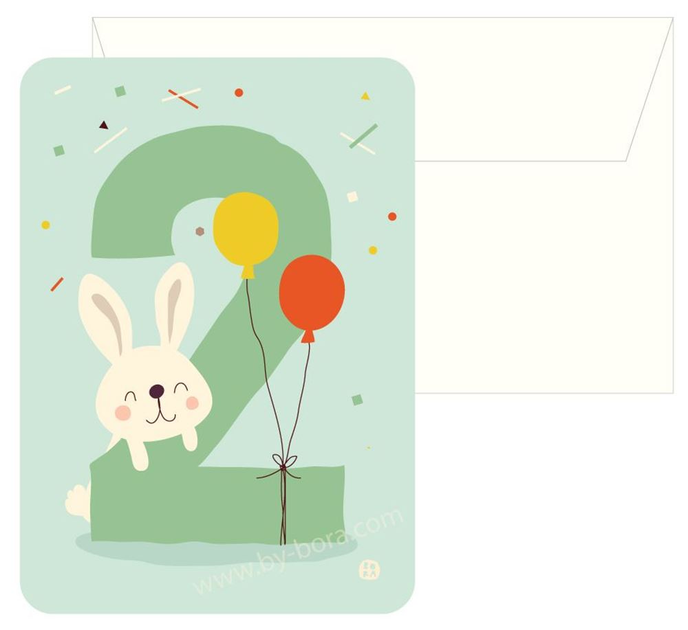 Bora verjaardagskaart+envelop bunny 2
