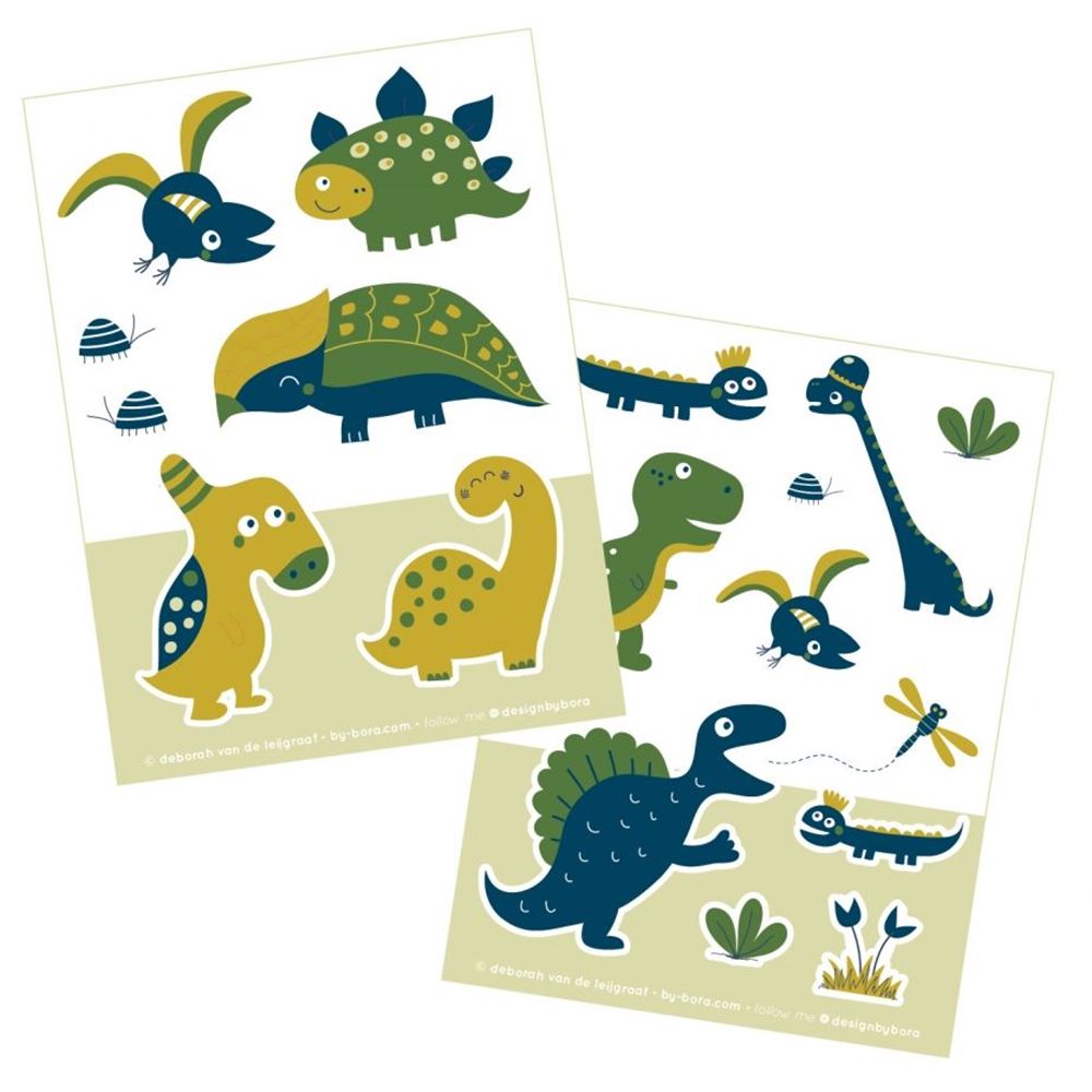 Bora stickervellen 2 x a6. dinosaurrr.