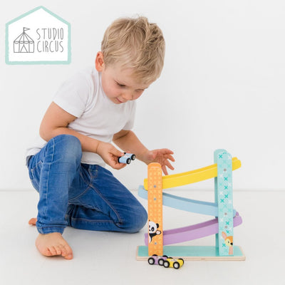Pista per auto in legno da circo studio + 3 auto