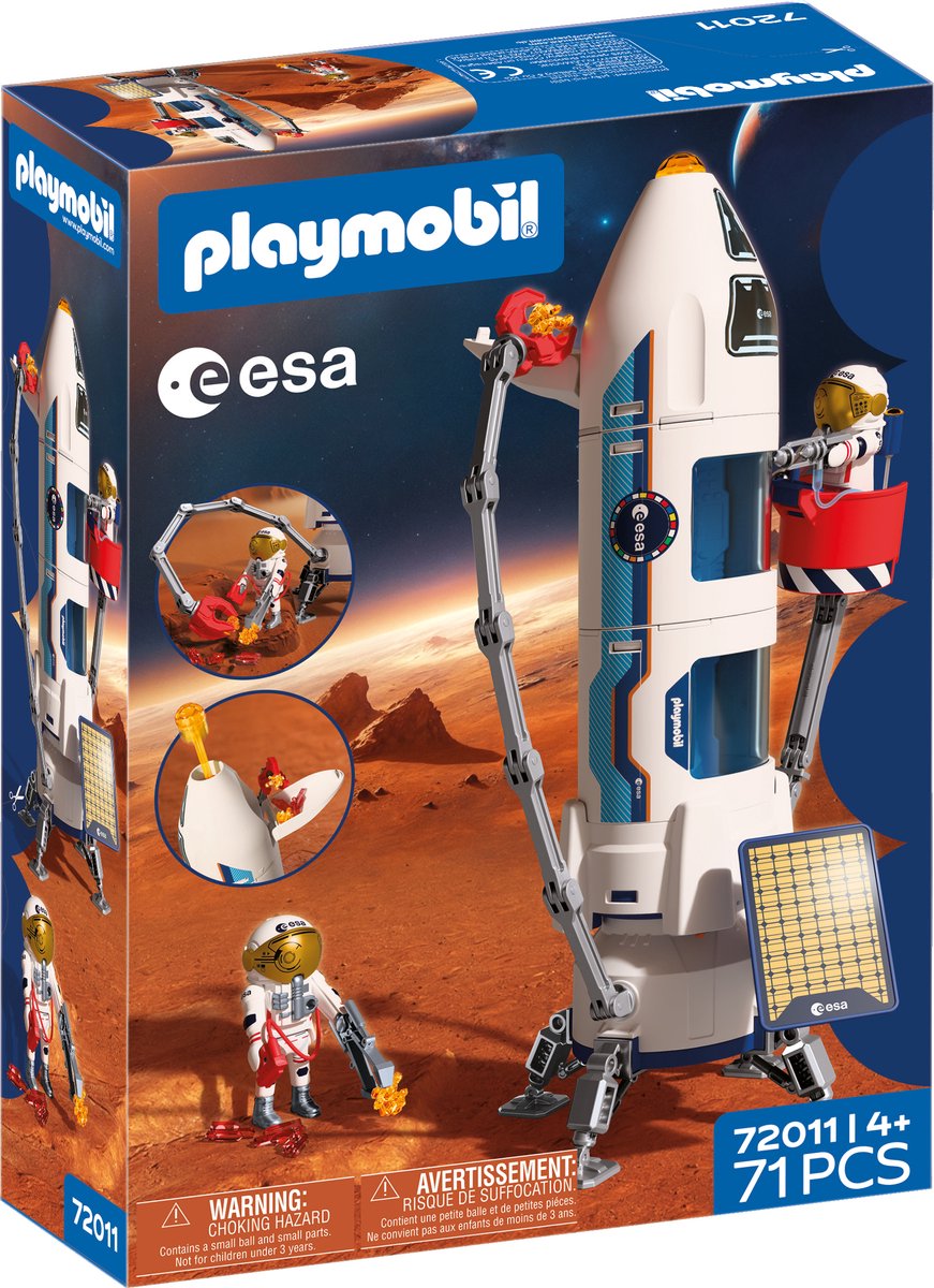 Playmobil space esa mars research rocket | modulaire raket met lanceerplatform en 2 astronauten | hoogwaardige ruimtespeelgoedset | voor kinderen vanaf 4 jaar | 72011