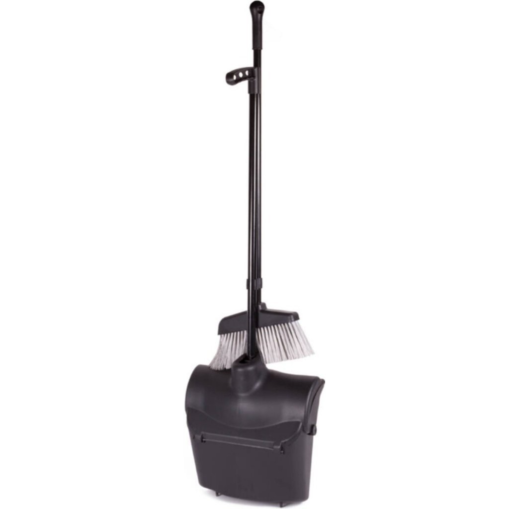 Recogedor y recogedor Benson + tapa con cierre automático y mango negro
