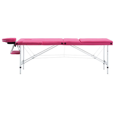 Vidaxl Mesa Massage Plegable 3 zonas de aluminio rosa