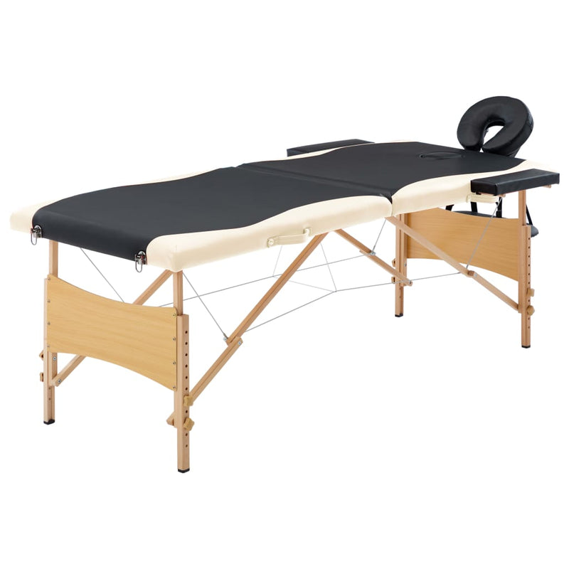 Vidaxl Mesa Massage Plegable 2 zonas de madera Black and Beige