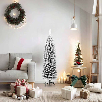 Vidaxl Kunstkerstboom con nieve estrecha de 150 cm PVC Green