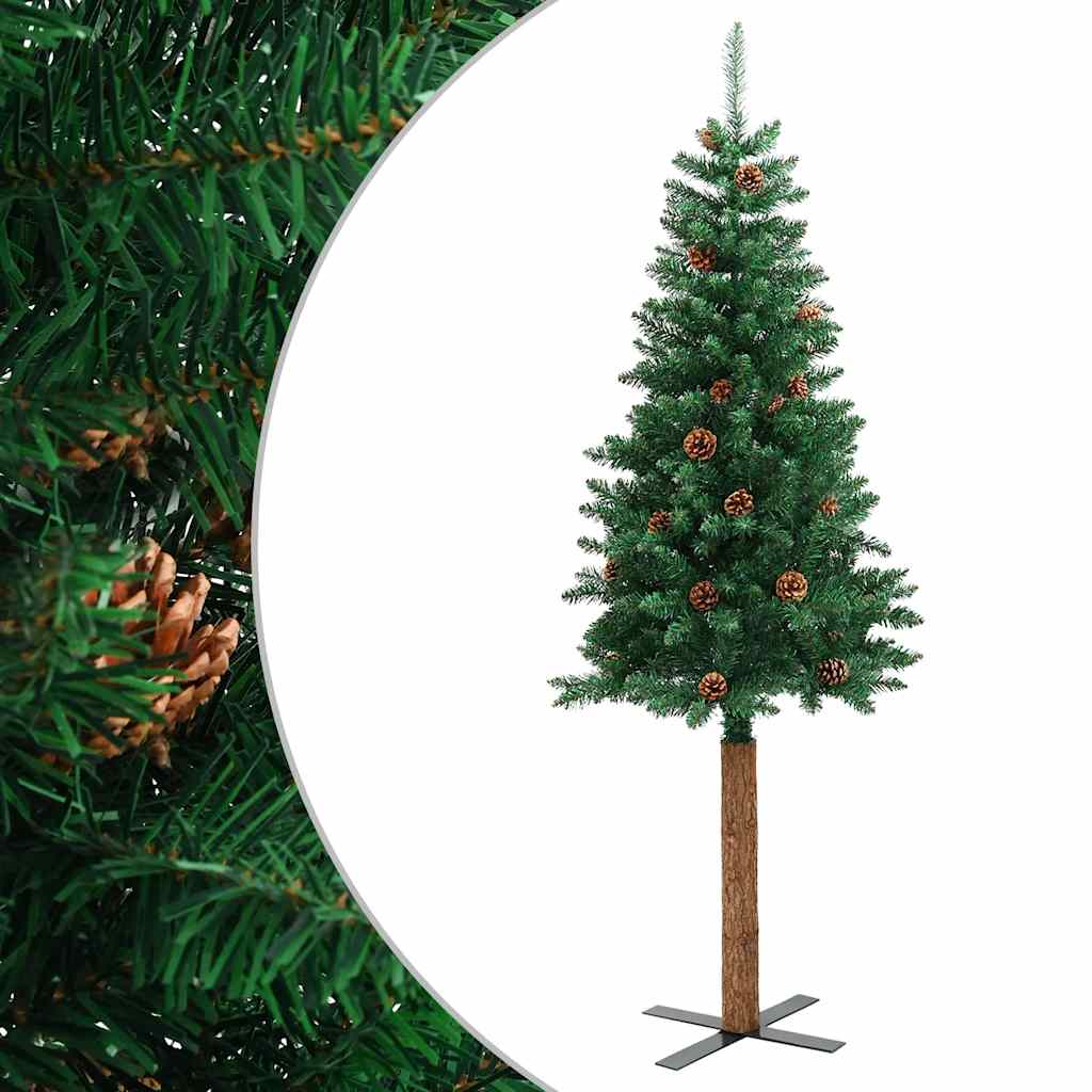 Vidaxx Albero di Natale in vero legno e pigne strette 180 cm in PVC verde