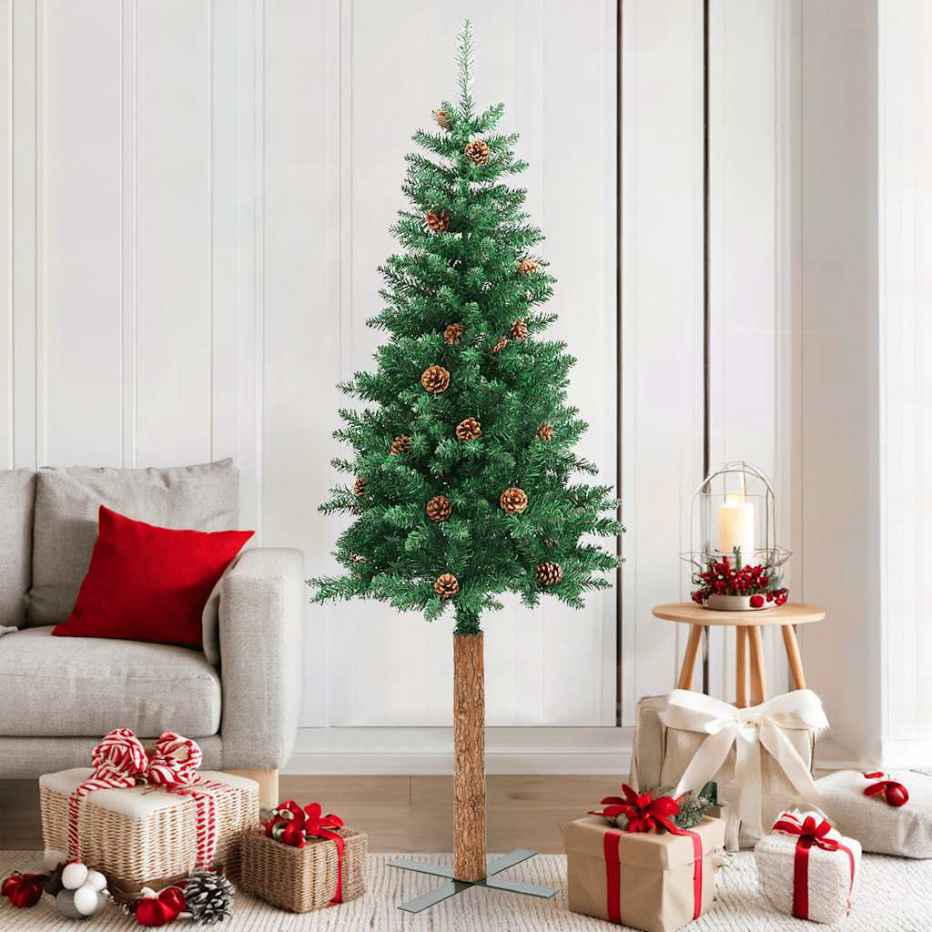 Vidaxx Albero di Natale in vero legno e pigne strette 180 cm in PVC verde