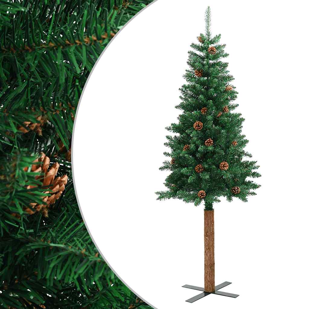 Vidaxx Albero di Natale in vero legno e pigne strette 210 cm PVC verde
